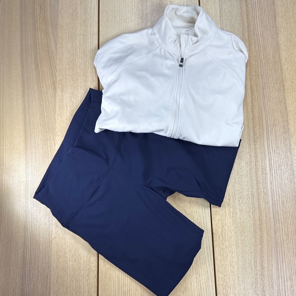 Freely White Zip Jacket and Tory Sport Navy Leggings Athletic Set Womens XL